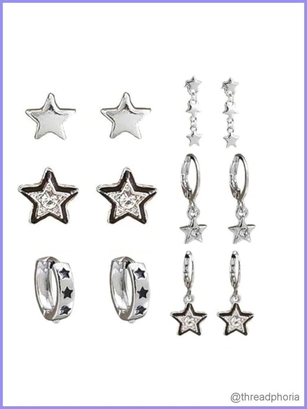Y2K Star Rhinestone Stud Earrings Set Nickel-Free Silver Alloy